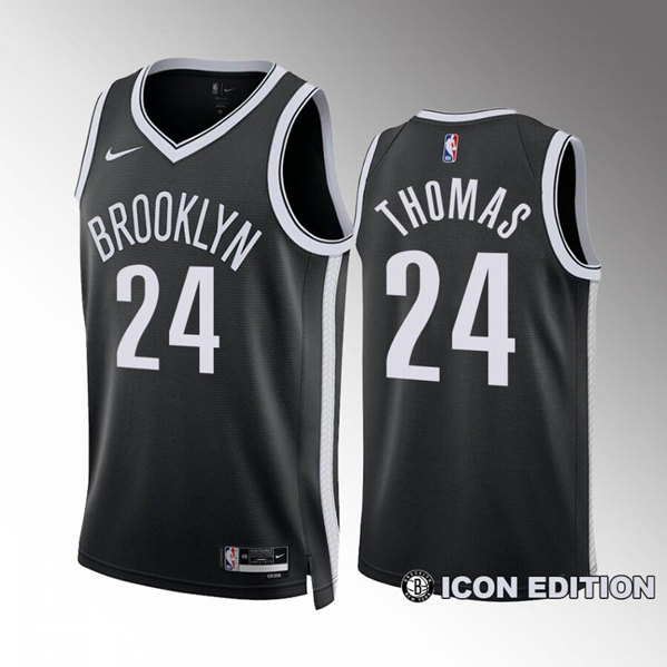 Mens Brooklyn Nets #24 Cam Thomas Black Icon Edition Stitched Basketball Jersey->brooklyn nets->NBA Jersey
